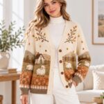 Sheep Cardigan for Women, Cottagecore Farmhouse Sweater, Autumn Meadow Knit Cardigan