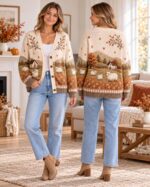 Sheep Cardigan for Women, Cottagecore Farmhouse Sweater, Autumn Meadow Knit Cardigan - Image 2