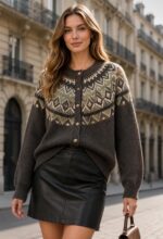 Women's Fair Isle Knit Cardigan – Norwegian Jacquard, Button Front, Long Sleeves - Image 4