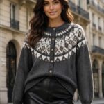 Women's Fair Isle Knit Cardigan – Norwegian Jacquard, Button Front, Long Sleeves